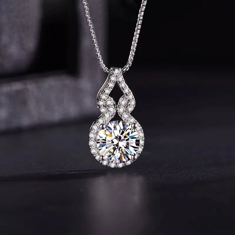 OXTAO D Color Moissanite Infinity Pendant Necklace Women Real 925 Sterling Silver Engagement Luxury Gourd Shape Jewelry