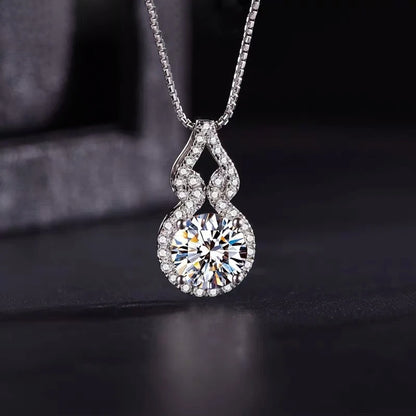 OXTAO D Color Moissanite Infinity Pendant Necklace Women Real 925 Sterling Silver Engagement Luxury Gourd Shape Jewelry