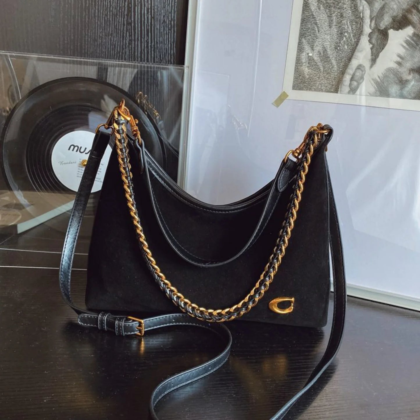 Women's New Light Luxury Fashionable High-End Black Suede Shoulder Crossbody Bag,Versatile for Commuting,Large Capacity Tote Bag