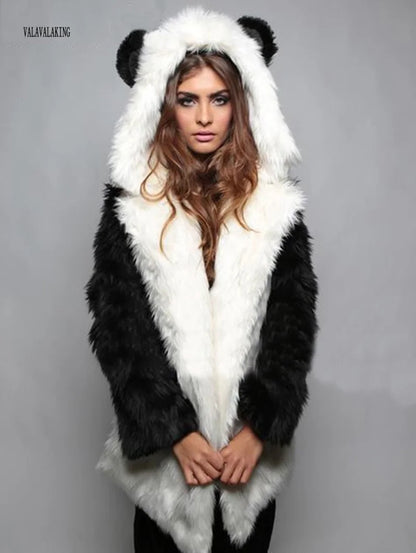 2026 Women Winter Furry Small Size Faux Fur Coat Female Hooded Long Sleeve Plush Jacket Lady Thick Fake Fur Warm Fluffy Outwear