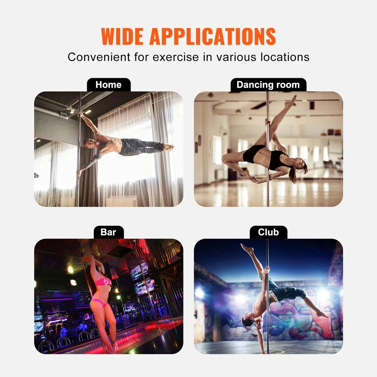 SIHAO Stainless Steel Dance Pole Kit, Height Adjustable Spinning & Static Pole, Portable Dance Fitness Equipment for Home, Club & Gym