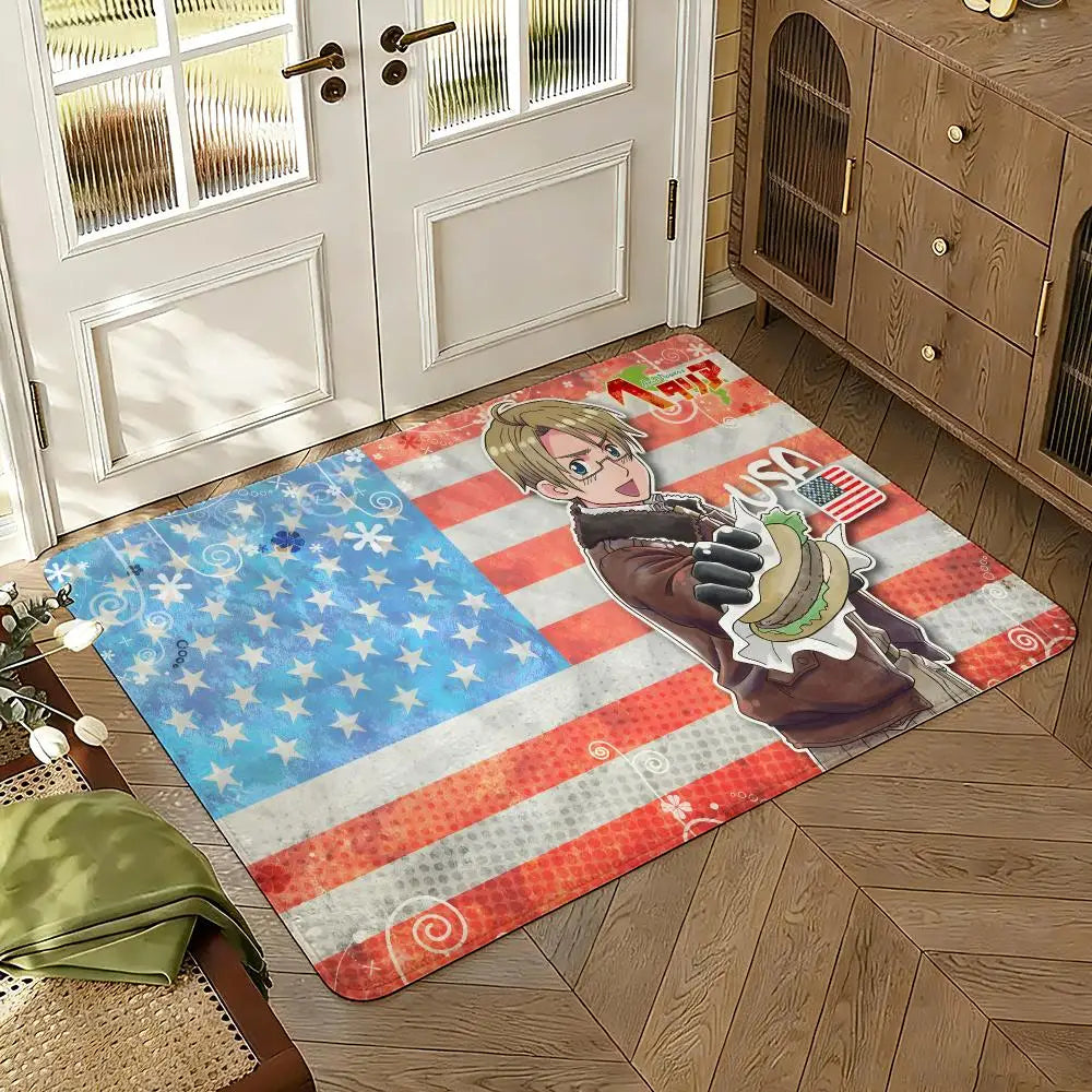 Cartoon Hetalia Axis Floor Mat Soft Thickened Absorbent Non-Slip Bedroom Living Room Door Mat Home Decor Flannel Rugs