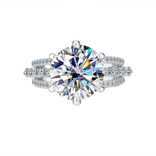 Classic Six-Claw PT950 Platinum Ring Set for Women, 5 Carat Moissanite, Sansheng Sanshi (Three Lives Three Worlds) Style