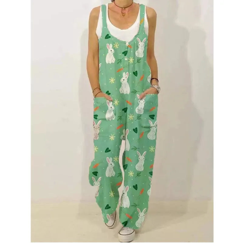 Women's Sleeveless Jumpsuit 2022 Summer Boho Floral Wide Leg Long Pants Rompers Ladies Strap Plus Size Casual Loose Bib Trousers