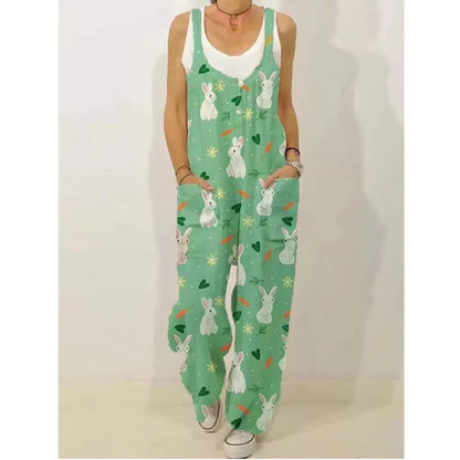 Women's Sleeveless Jumpsuit 2022 Summer Boho Floral Wide Leg Long Pants Rompers Ladies Strap Plus Size Casual Loose Bib Trousers