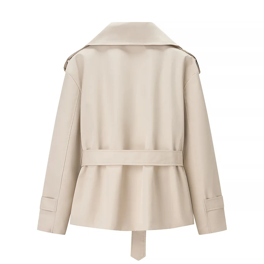 Aliexpress's Best-selling Cross-border European and American Style Women's Solid-color Belted Short Jacket Trench Coat Fashion