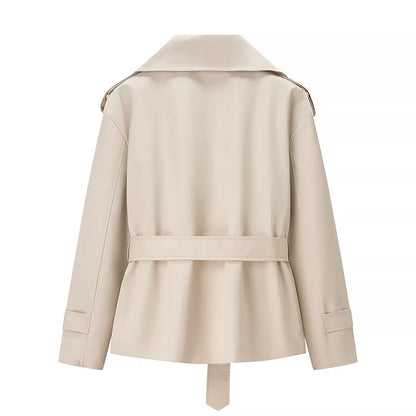 Aliexpress's Best-selling Cross-border European and American Style Women's Solid-color Belted Short Jacket Trench Coat Fashion