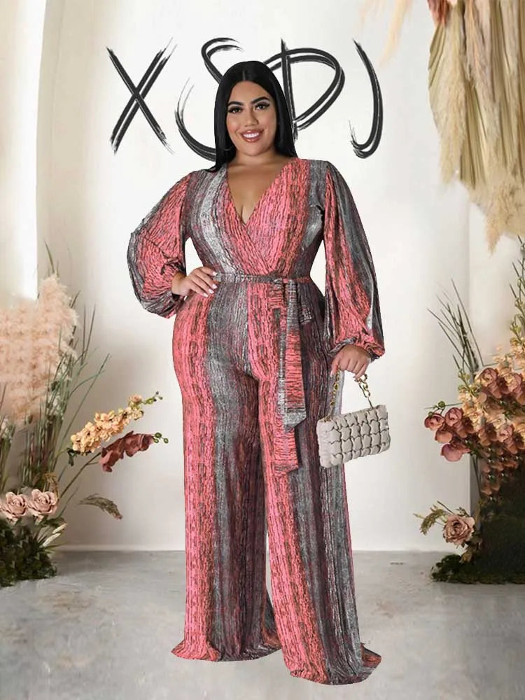 One Piece Outfit Women Jumpsuit 4xl Elegant Woman Jumpsuits V Neck Sexy Trousers Female Clothes Full-length Jumpsuit Plus Size