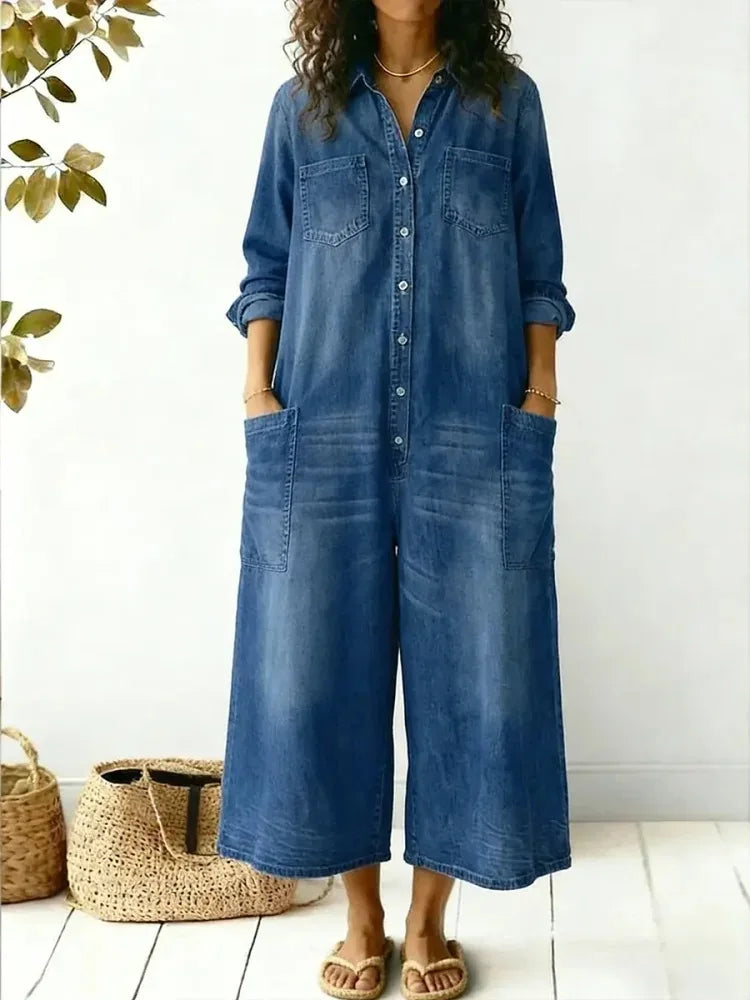 Jumpsuits Women Denim One Piece Full Sleeve Overalls Long Wide Leg Casual Loose Rompers Y2k Streetwear Jumpsuit Work 2026