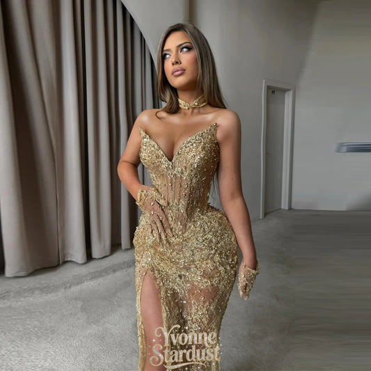 Yvonne Luxury Prom Dresses Gold Diamond 2026 Shiny Evening Gown Sweetheart Sequined Women Formal Party Dress Customized
