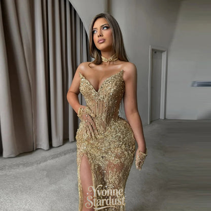 Yvonne Luxury Prom Dresses Gold Diamond 2026 Shiny Evening Gown Sweetheart Sequined Women Formal Party Dress Customized
