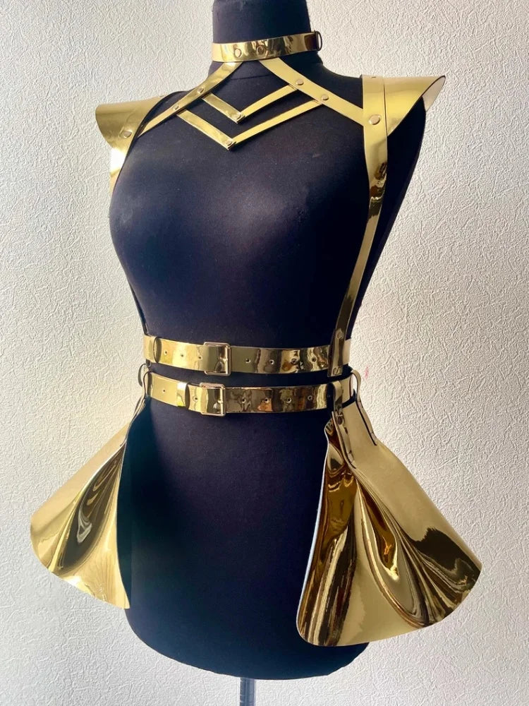 Music Festival Cyberpunk Holographic Colorful Suspender Dress Prom Accessories Belt Cosplay Costume Shiny Carnival Party Skirt