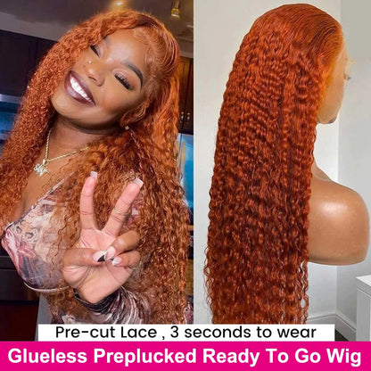Ginger Orange Lace Front Human Hair Wigs 34 36 Inch Deep Wave Frontal Wig Curly Human Hair Wig 13x4 13x6 HD Lace Frontal Wig