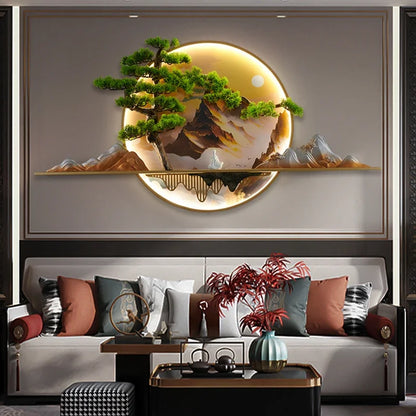 TINNY Modern LED Wall Picture Light Inside Creative Chinese Pine Landscape Mural Sconces Lamp for Home Living Bedroom Study