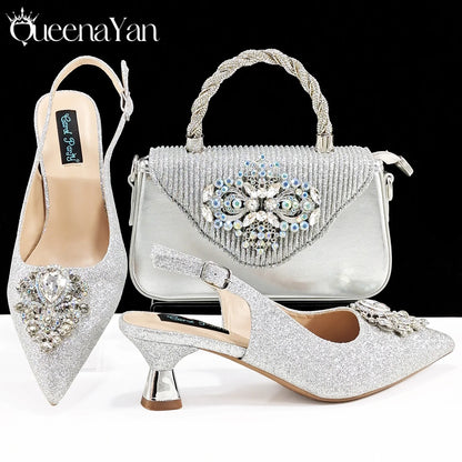 QSGFC Hot Selling INS Pointed-Toe Luxury Style Women High Heels Sandal With Bag Set Orange color Color For Wedding Party