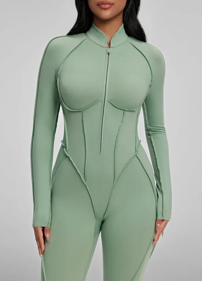 FUBEIKE Women's Yoga Set Fashion Sexy Slim Fit Long Sleeve Zipper Sports Gym Workout Legging Bodysuits Outdoor Activewear
