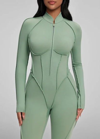 FUBEIKE Women's Yoga Set Fashion Sexy Slim Fit Long Sleeve Zipper Sports Gym Workout Legging Bodysuits Outdoor Activewear