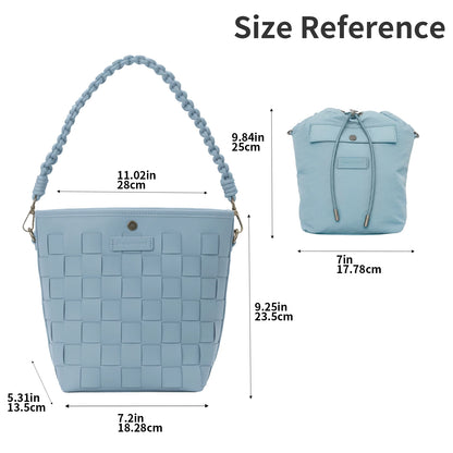 Besnfoto Camera Bag Stylish Woven Leather Shoulder Bucket Bag with Detachable Drawstring Pouch Removable Strap Vintage Crossbody Handbag Case for DSLR Mirrorless Camera Lens Sony Canon Nikon Women