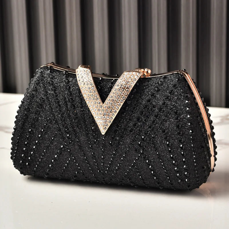 Diamond Silver Shoulder Bags for Women Wedding Inspired Designer Handbags 2026 Luxury Quality V Hasp Rhinestone Crossbody Bags