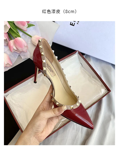 Luxury Brand Women's Shoes Woman Sandals Summer Rivets High Heels Side Empty Female Leather Fashion Prom Ladies Shoes Women 2026