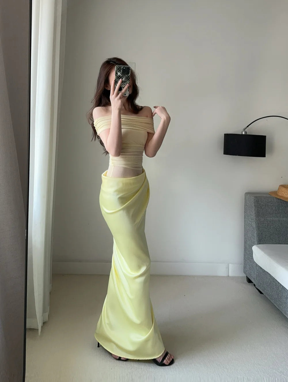 MsChuh Summer Party Dresses For Woman One-shoulder Long Evening Dress Sexy Holiday French Vestidos Solid Color Temperament Slim
