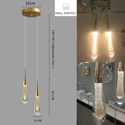 LED Pendant Lights Indoor Lighting Hanging Lamp Water Drop Bubble Crystall Bedroom Dining Room Decoration Pendente iluminação