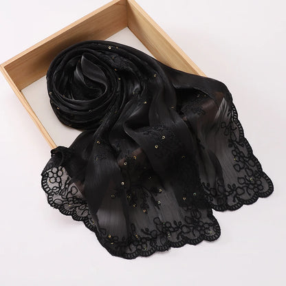 Luxury Sequin Floral Hijab Shimmer Shawl Glitter Shiny Headscarf Elegant Muslim Head Scarf for Wedding Soft Flowy Lace Edge