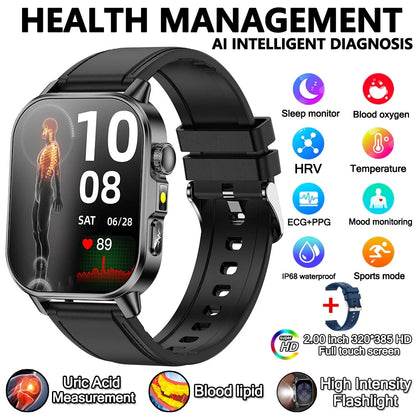 2026 New Professional-Grade Health Smart Watch Men ECG BP HR Uric Acid Lipid BMI Body Analysis Bluetooth Call Smartwatch Women