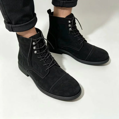 Suede Leather Mens Motocross Boots Lace‑Up Ankle Boots Men Formal Business Boots Men Vintage Hand‑Stitched Man Casual Shoes
