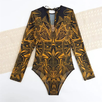 2025 Women's Rash Guard Swimwear One Piece Long Sleeve Women XXL Mesh Swimsuit Removable Chest Pad Sports Bathing Padded Ladies