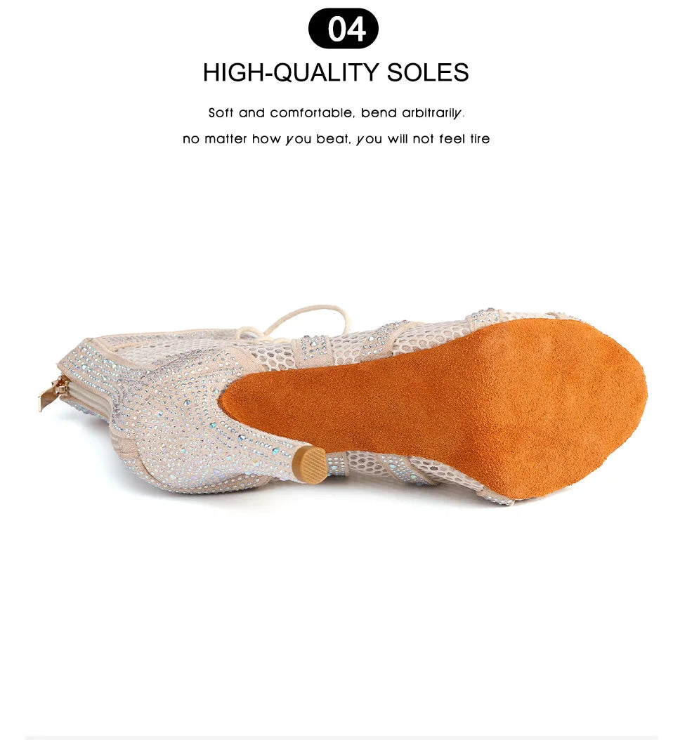 Girls Latin Dance Shoes Women Modern Dance Salsa High-Top Sandals Dance Hall Shoes Ladies Fashion Sexy High-Heeled Suede Boots