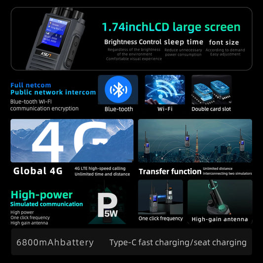 Long Range  Walkie Talkie Dual Model PoC Network Compatible ZELLO UHF Analog Two Way Radio Transfer KSUN ZL8668