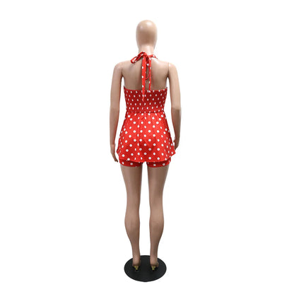 Joskaa Polka Dot Halter Bandage Rompers Women Sexy Low-cut Sleeveless Backless Bodycon Playsuits Y2k Streetwear Holiday Clubwear