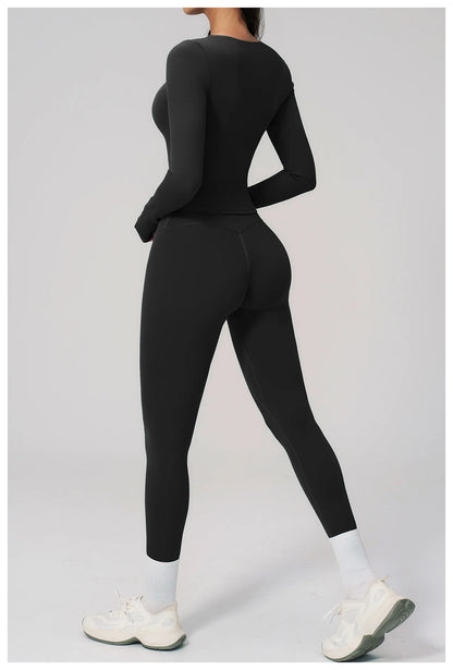 Yoga Set 2PCS Women Tracksuit Sportswear Workout Clothes Athletic Wear Gym Clothing Legging Fitness Top Long Sleeve Sports Suits