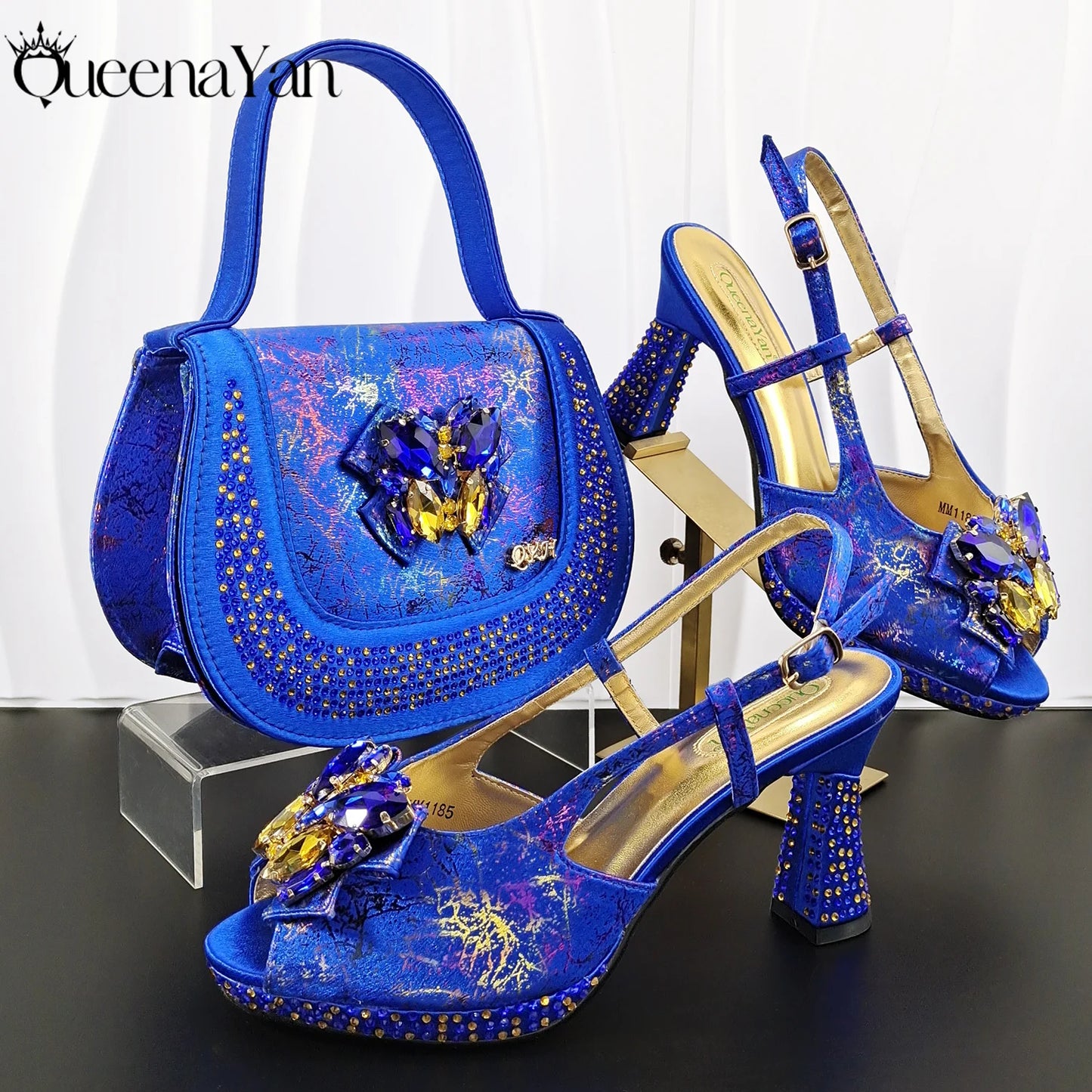 New Arrval Print and Colorful Rhinestone Design Lilac Color Party Wedding Shoes and Essential for Banquets, Exquisite HandBag
