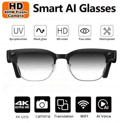 Smart AI Glasses 4K 8MP Camera Recording Videos Photo Recognition Answer Translation BT Call Photochromic Sunglasses Waterproof