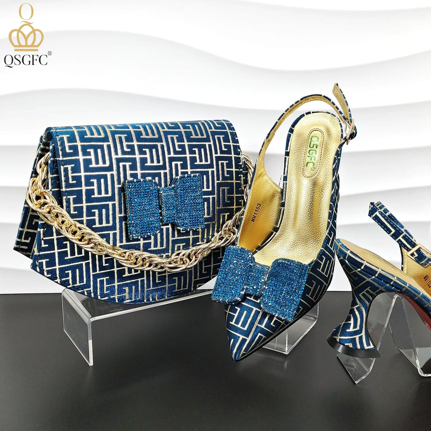 QSGFC Italian Design Shoes and Bag Set Office Ladies Style Diamond Decoration Classic Women High Heel Shoes and Bag