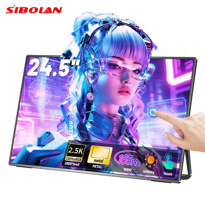 Sibolan 24.5" 2.5K Touchscreen Portable Monitor 165Hz 100% sRGB 400nit Metal Body Gaming Laptop Display Extender For Win & Mac