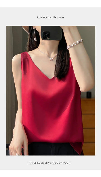 New Lce Silk Satin Camisole Women's Spring/Summer Solid Color Sleeveless Sexy Comfortable Silk Underwear Vest RW-D09