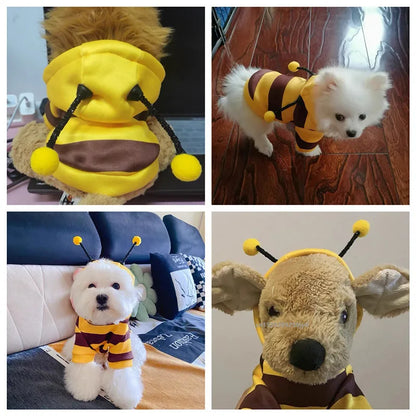Bee Pet Puppy Coat Apparel Outfit Dog Hoodies Winter Warm Cat Cosplay Costume Holiday Outfit for Small Medium Dogs & Cats