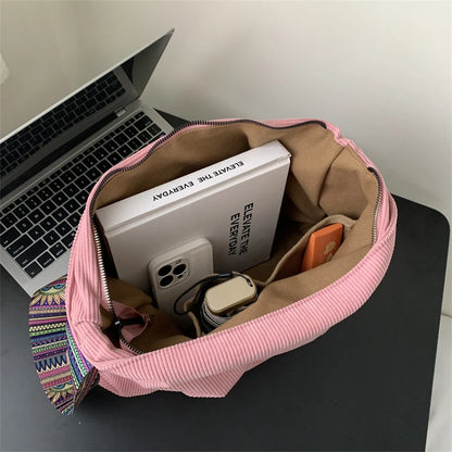 Women Luxury Corduroy Shoulder Bag Large Handbag Big Casual Tote Canvas Lining Solid Cloth Purse Zipper Crossbody Messenger Bags