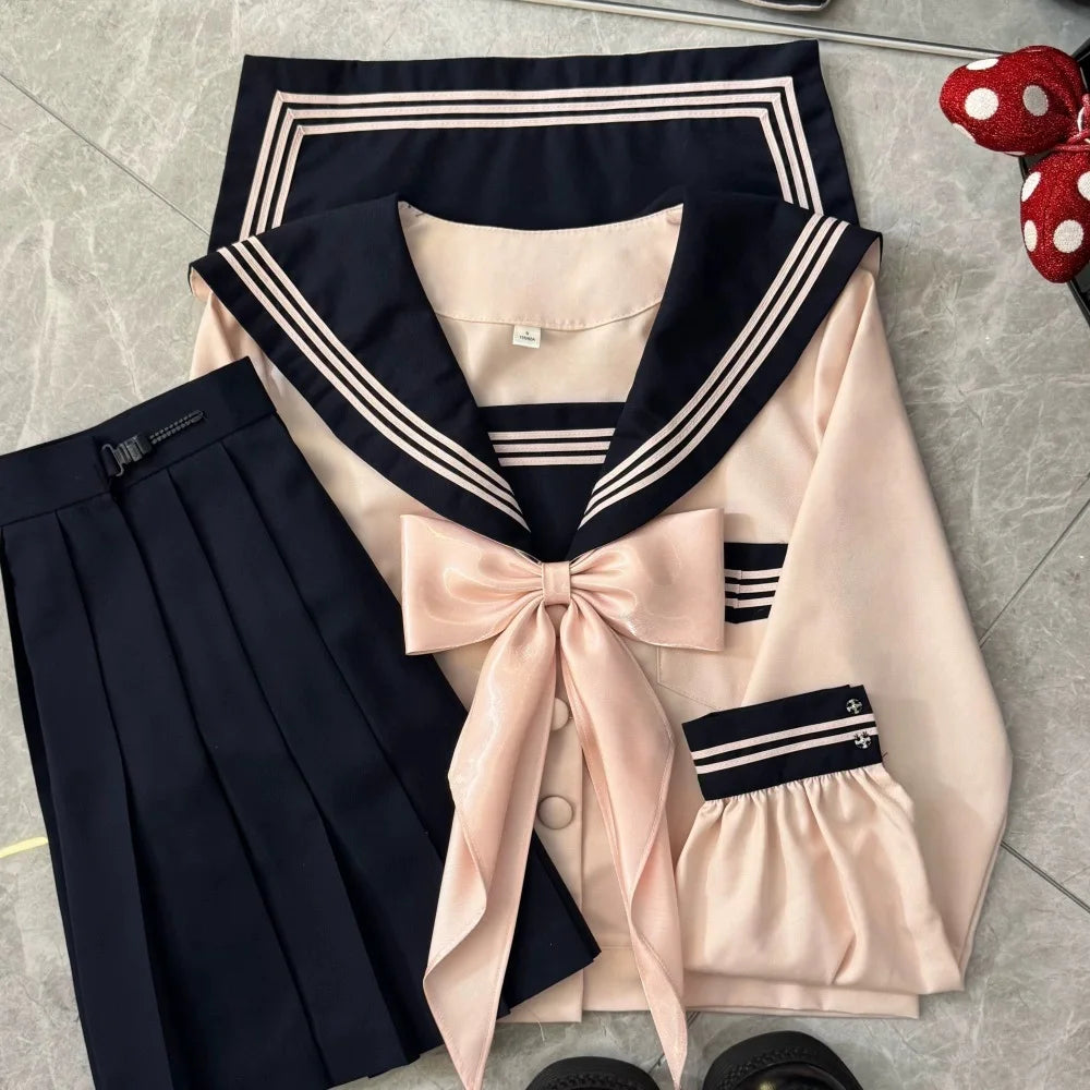 Japanese Sailor Suit Black/White/Red/Pink Korean College Sailor Fuku Short Sleeve High School Girls Students Jk Uniforms Seifuku