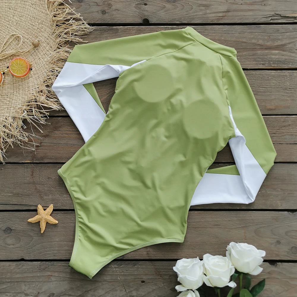 2026 Surfing Sport Swimsuit Long Sleeves Women One Piece Swimsuit  Swimwear Solid Monokini Bathing Suit Tropical Bodysuit Female
