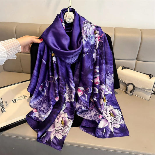 Fashion Impression Big Shawl involves Women's Seda Scarf Brand luxury Satin Bandana Hijab Turban Foulard Summer Beach Stoles