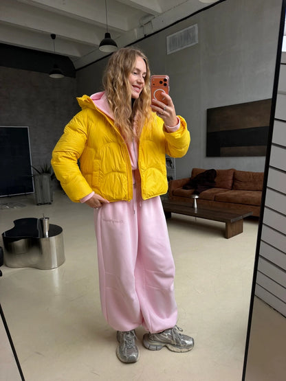Women Long Sleeved Loose Wave Stitched Short Hooded Cotton Coat Zipper With Pocket Quilted Jacket 2026 Winter Casual Warm Coats