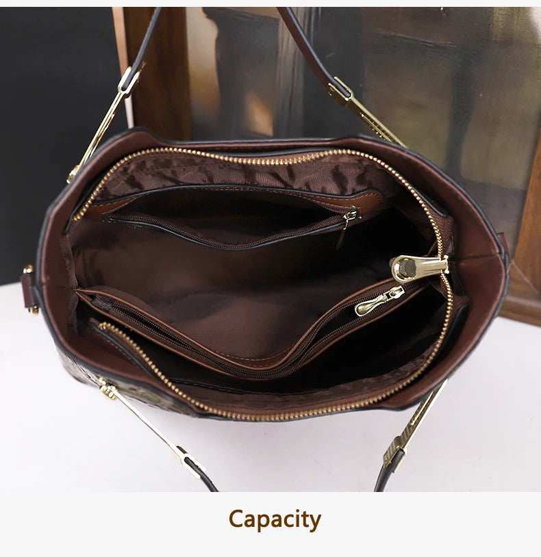 2025 New Retro Luxury Large Capacity Handbag Women's Shoulder Crossbody Bag for Middle-Aged Ladies Mom Bag Elegant Style