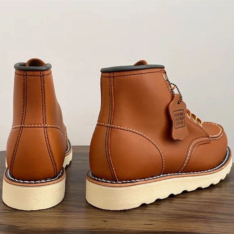 Handmade Goodyear Welted  Ankle Boots Cow Leather Men Shoes Tooling Unisex Motorcycle Boots Desert Autumn Winter Vintage Wings