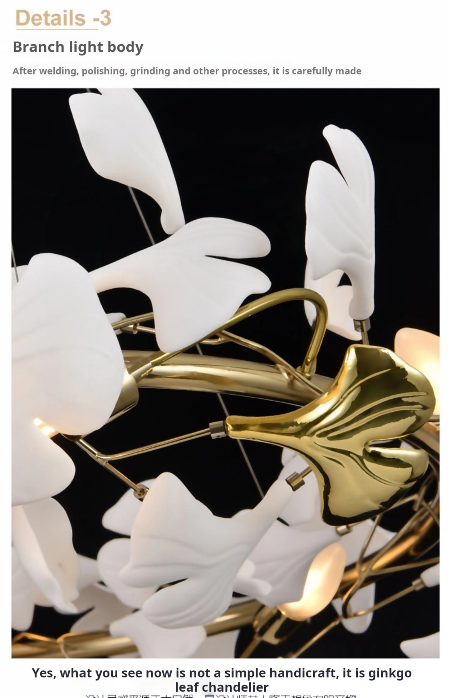 Ginkgo Leaves Loft Hanging Chandelier Light For High Ceiling Staircase Living Dining Room Modern White Porcelain Leaf Chandelier