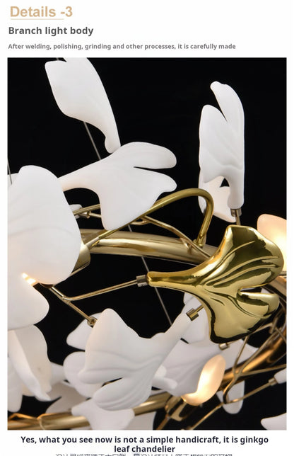 Ginkgo Leaves Loft Hanging Chandelier Light For High Ceiling Staircase Living Dining Room Modern White Porcelain Leaf Chandelier