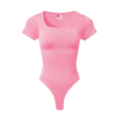Women Plus Size Square Neck Short Sleeve Bodysuit Tummy Control Body Shaper Seamless Slimming Fashion Shapewear Jumpsuit